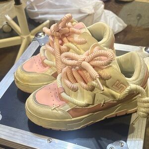Kids Lace-Up Chunky Sneakers in Pink and Cream